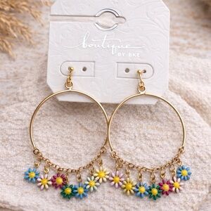 Boutique by BKE Gold Hoop Earrings with Multicolor Daisy Charms